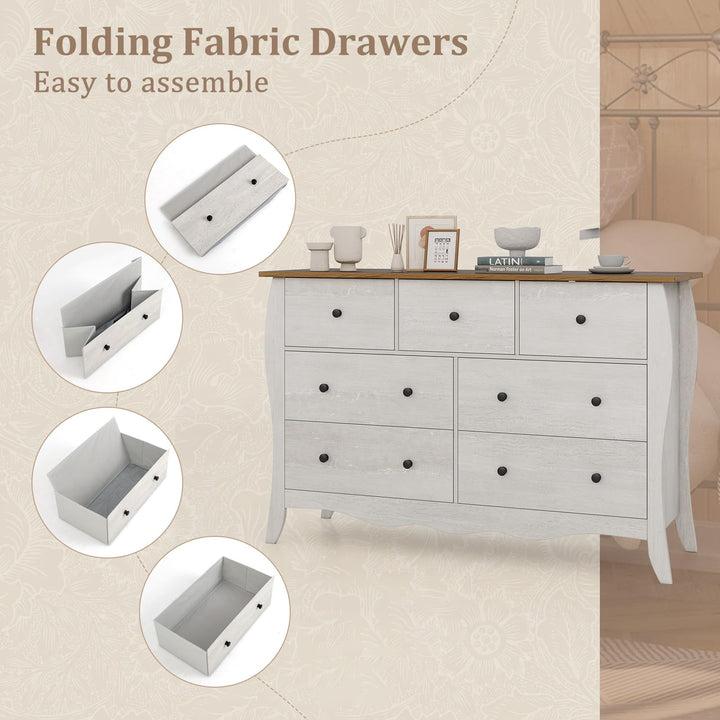 Giantex Storage Cabinet with Foldable &amp; Detachable Fabric Drawers, Anti-Tipping Kit, 47” x 15” x 30.5” Farmhouse Floor Cabinet