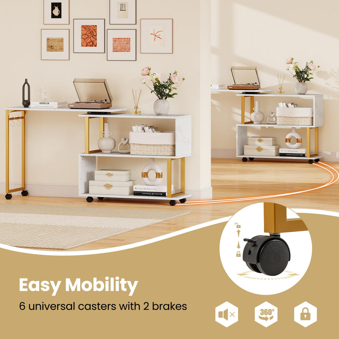 Giantex 360° Free Rotating Sofa Side Table Modern L Shaped Desk with Storage Bookcase