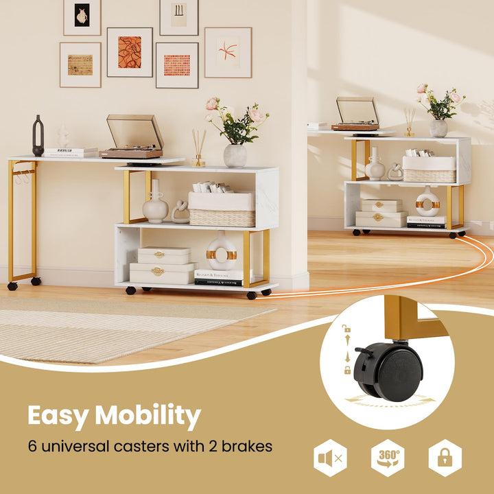 Giantex 360° Free Rotating Sofa Side Table Modern L Shaped Desk with Storage Bookcase
