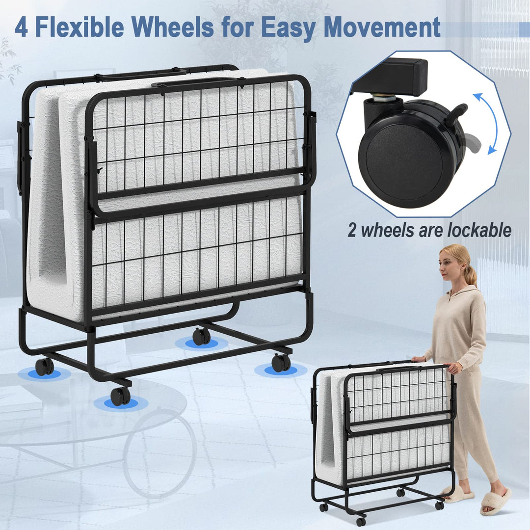 Giantex Folding Bed with Mattress for Adults, Twin Size Rollaway Beds for Guest, 75"x 38"