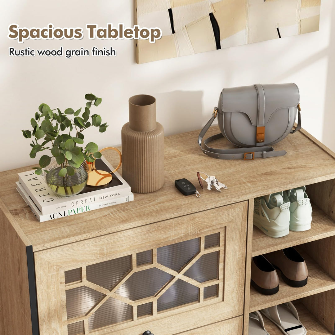 Giantex Shoe Cabinet with Flip &amp; Slide Doors, Shoe Storage Cabinet with Adjustable Cube Shelves(Decorative Doors)