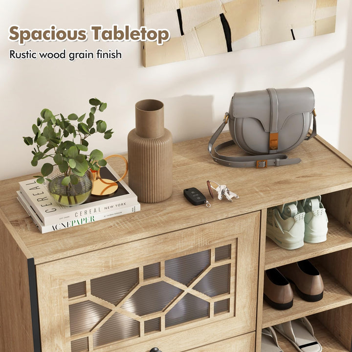 Giantex Shoe Cabinet with Flip &amp; Slide Doors, Shoe Storage Cabinet with Adjustable Cube Shelves(Decorative Doors)