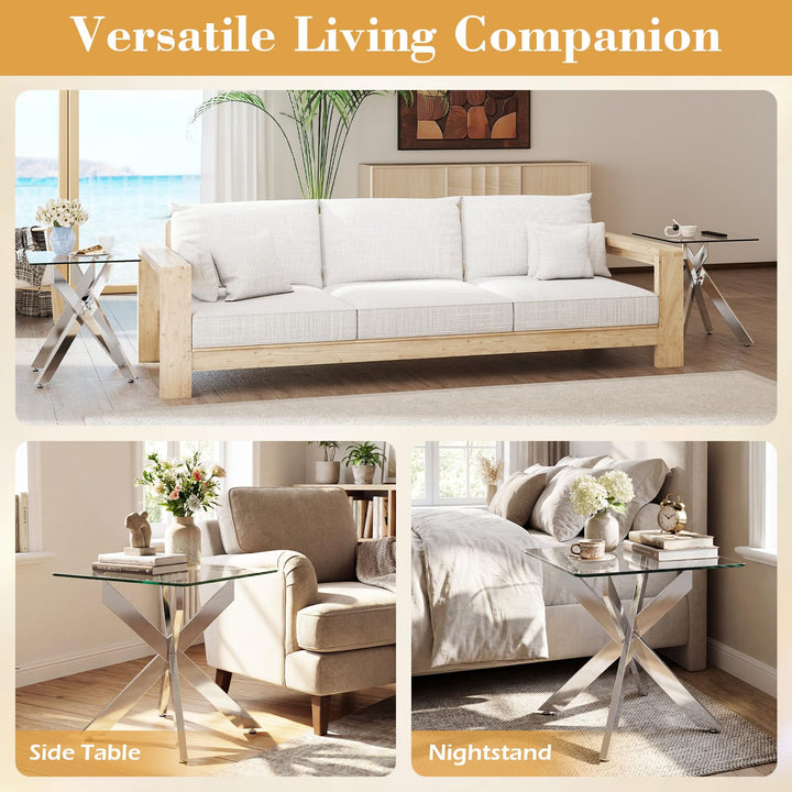 Giantex Glass Side Table Square Sofa Couch End Table