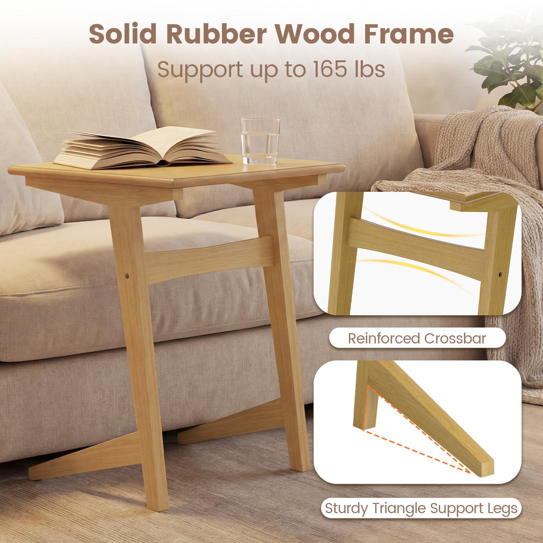 Giantex C-Shaped Wooden End Table w/Solid Rubber Wood Frame