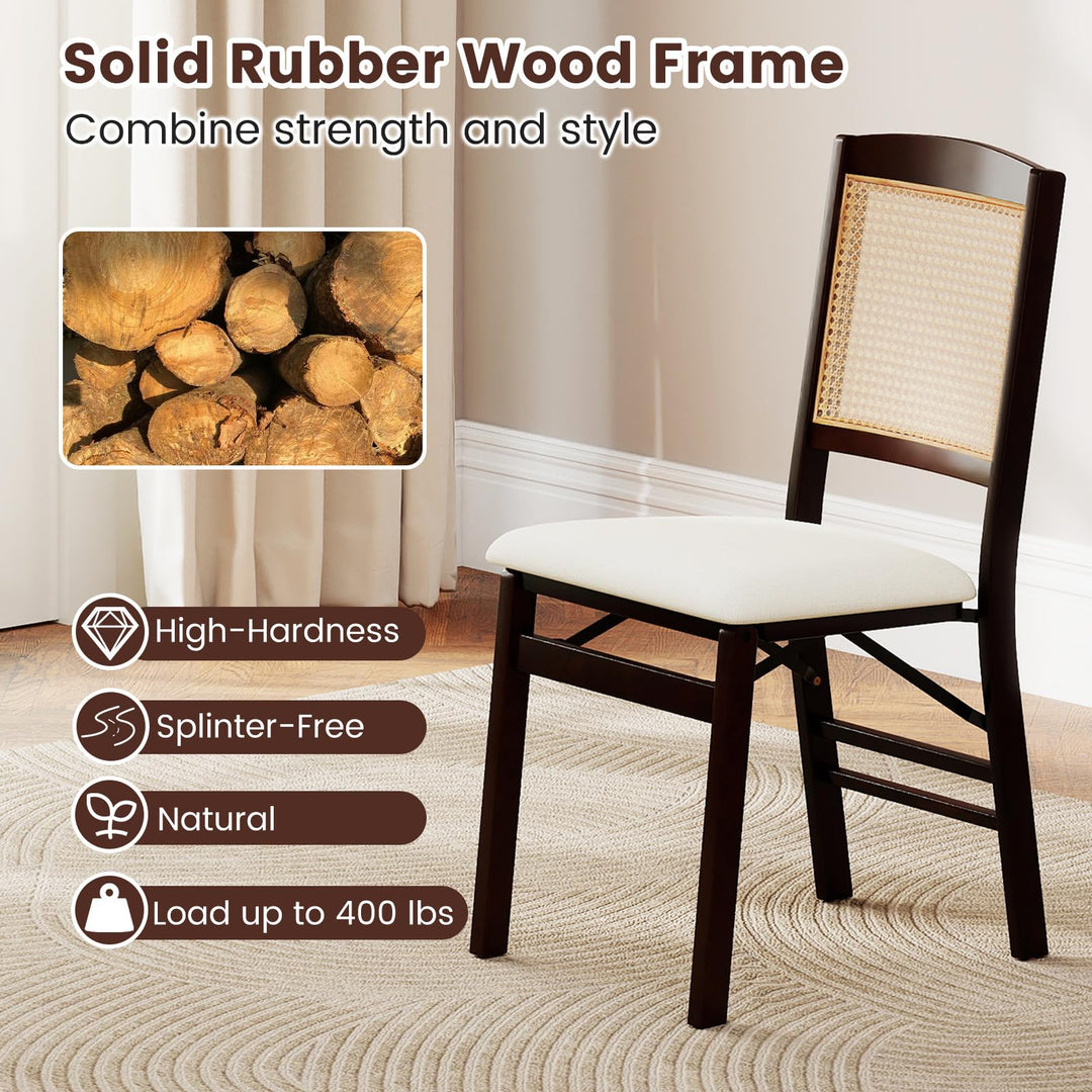 Giantex Folding Dining Chairs Set of 2/4 Rubber Wood Chairs with Linen Padded Seat