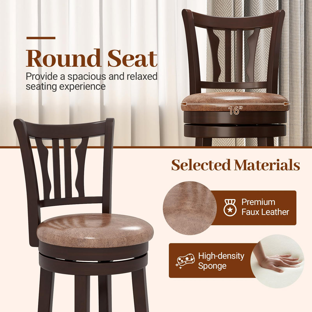 Giantex 30" Upholstered Bar Height Swivel Bar Stools Set of 2/4 with Back and Solid Rubber Frame