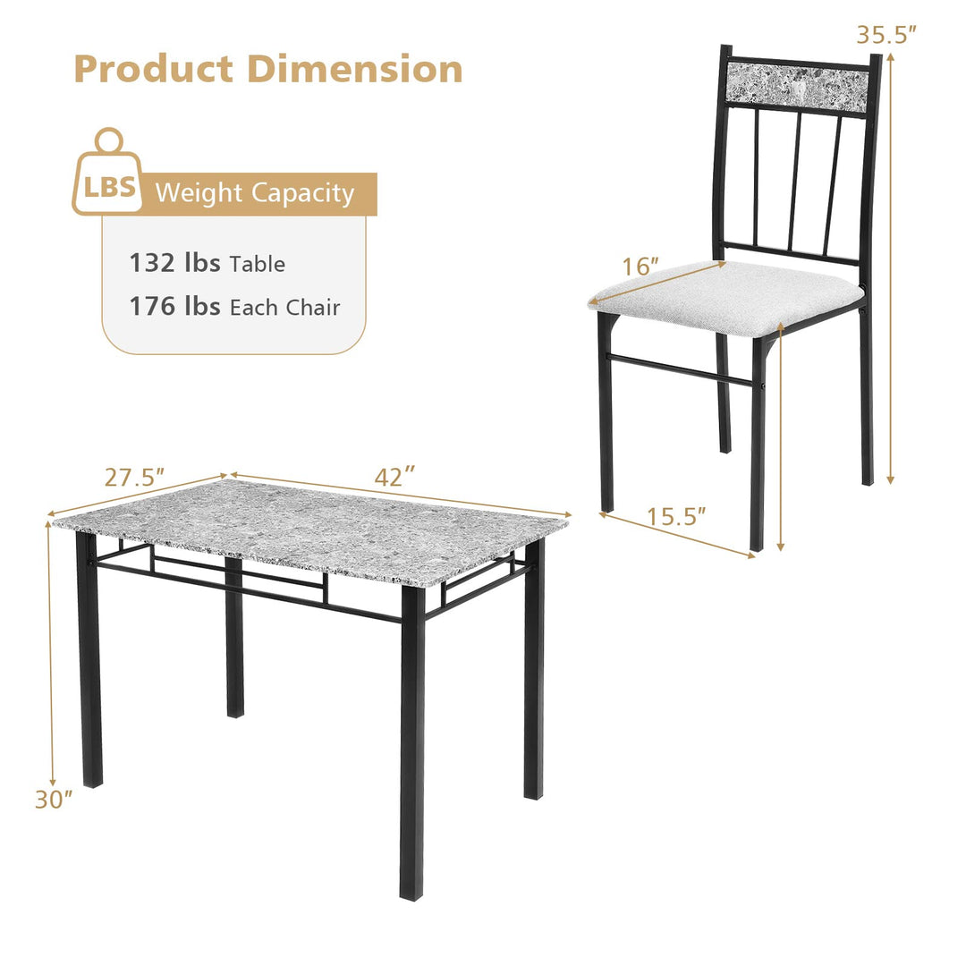 5 Pieces Faux Marble Dining Set Table with Solid Steel Frame