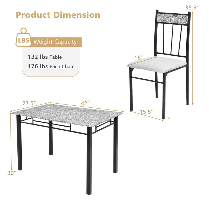 5 Pieces Faux Marble Dining Set Table with Solid Steel Frame