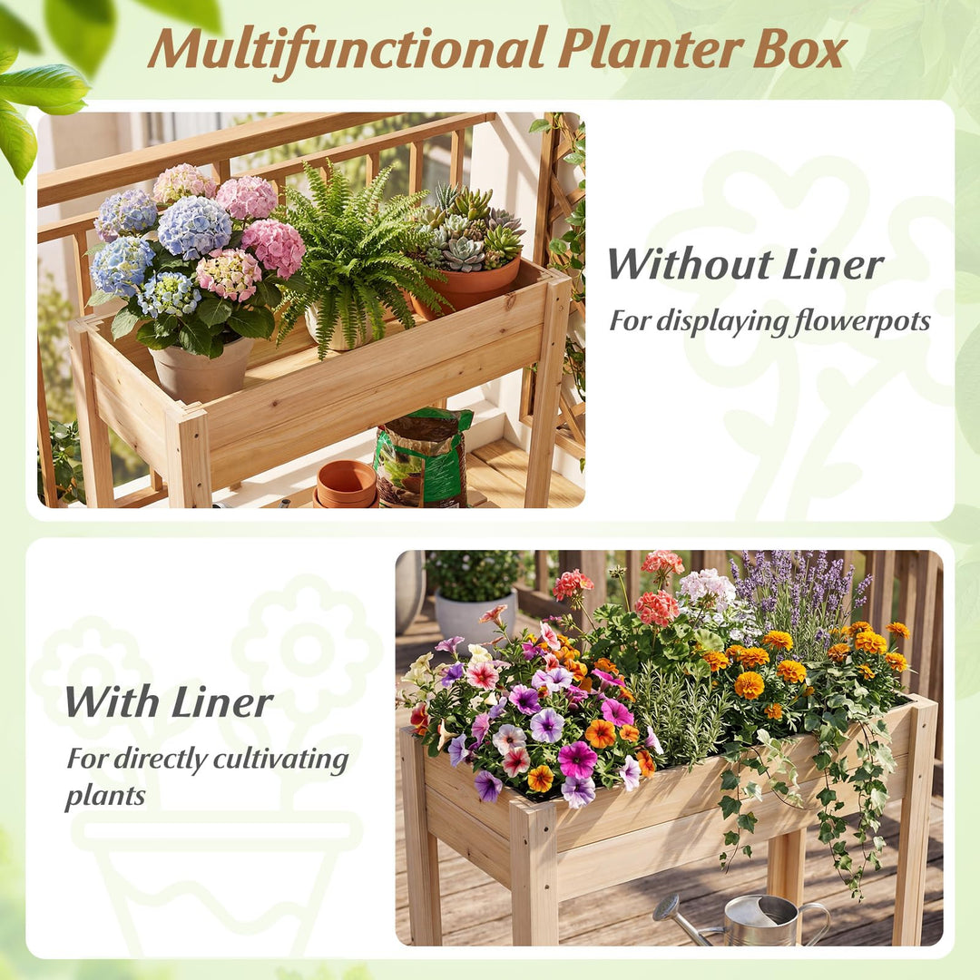 Giantex Wood Raised Garden Bed w/Lower Shelf
