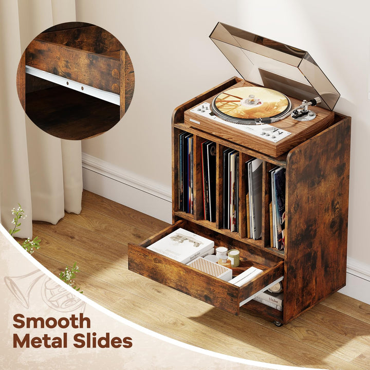 Giantex Record Player Stand Rolling Turntable Stand with Drawer &amp; Lockable Wheels