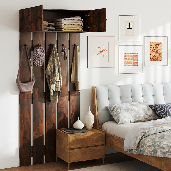 Giantex Wall Mounted Coat Rack 2-in 1 Hall Tree w/ 5 Double Hooks &amp; 2-Door Cabinet