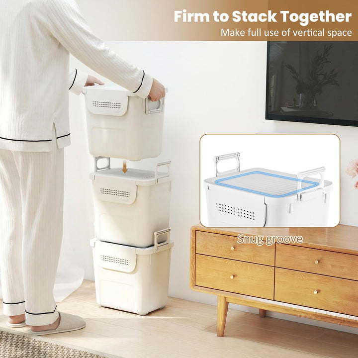 Giantex 3 Pieces Plastic Storage Bins Stackable with Front Door and Side Handles