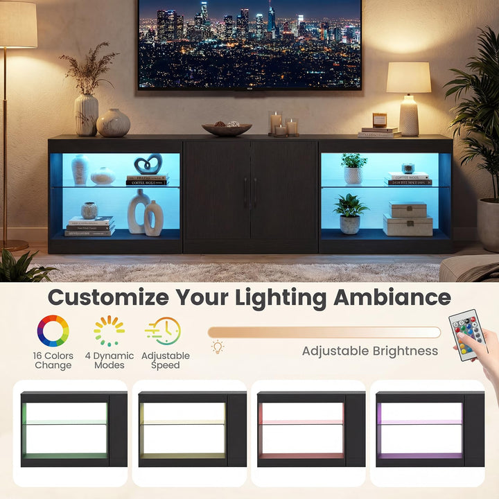 Giantex LED TV Stand for 85 Inch TV | Modern Entertainment Center with Power Outlets