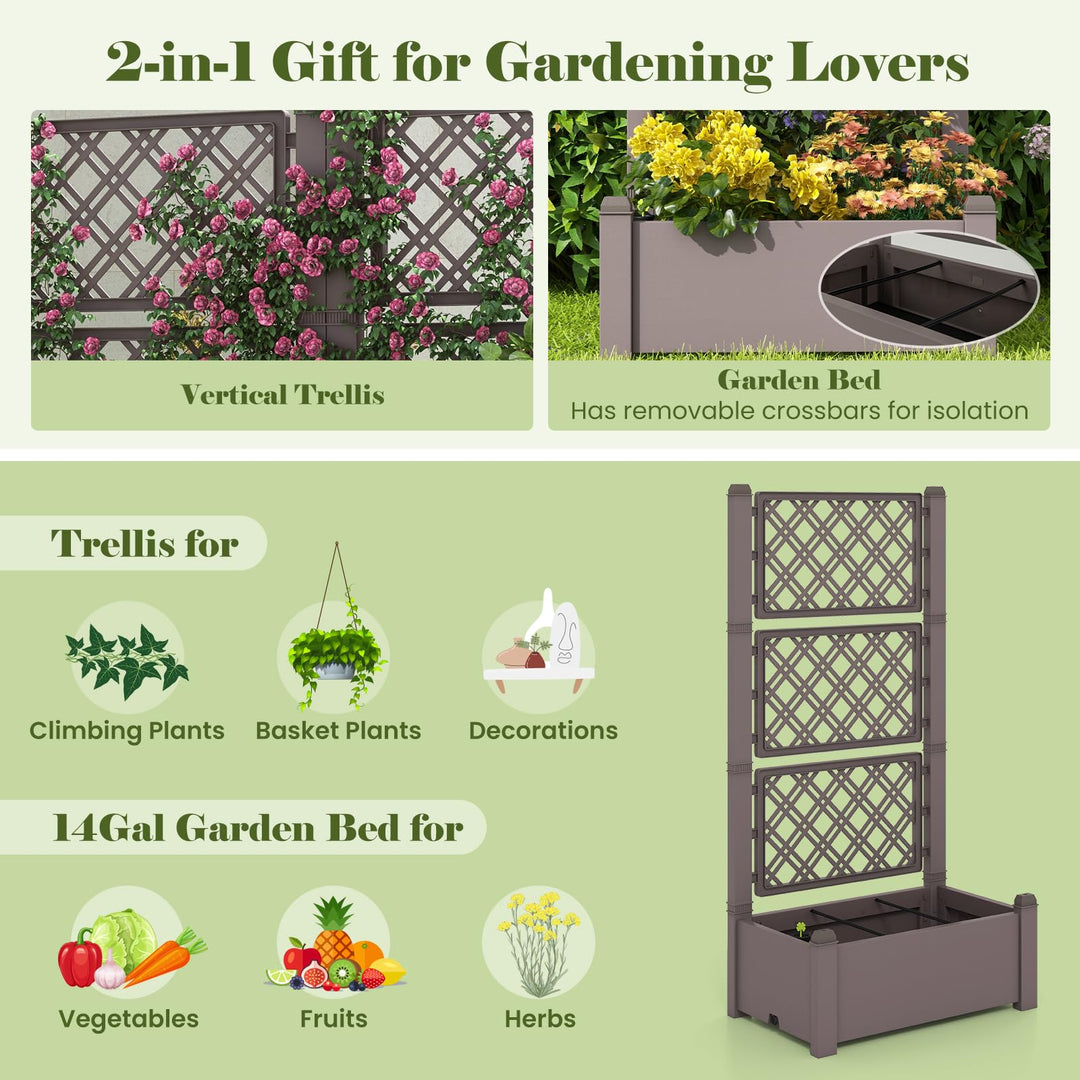 Giantex Raised Garden Bed with Trellis 59”, Self-Watering Planter Box with Water Level Indicator &amp; Removable Space Dividers