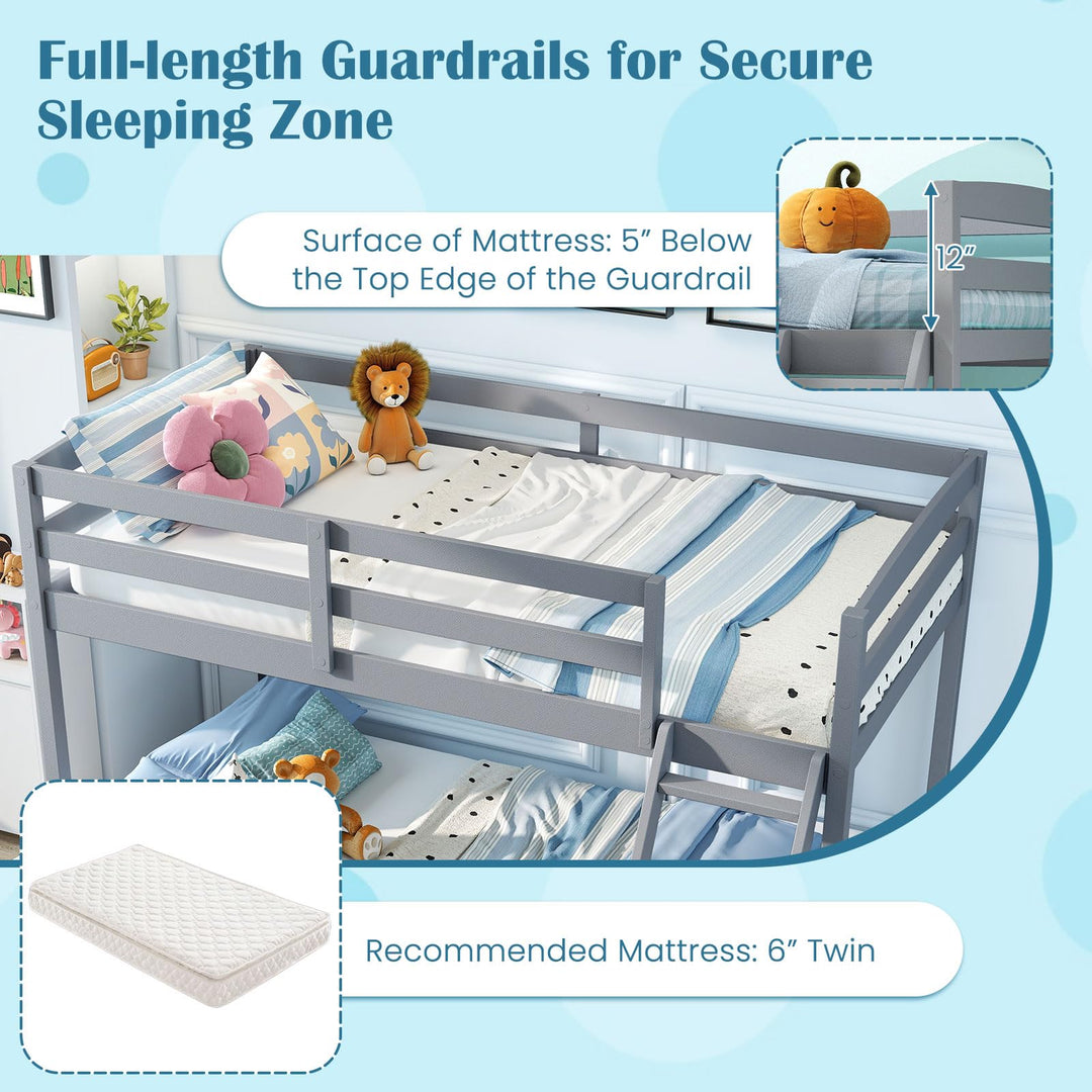 Giantex Twin Over Full Bunk Bed Solid Wood Kids Bunk Bed with Full-Length Guardrails &amp; Ladder