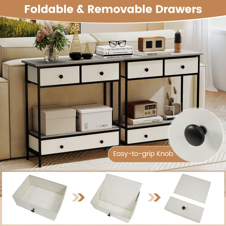Giantex Farmhouse Console Table 32” Entryway Table with 3 Fabric Drawers &amp; Open Storage Shelf