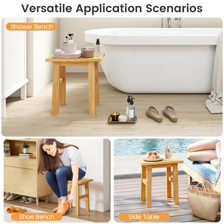 Giantex Solid Teak Shower Bench Stool for Bathroom with Water-Resistant Finish 18&
