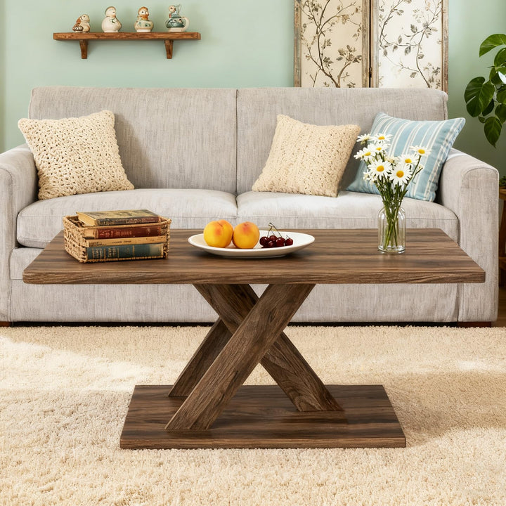Giantex 37.5 Inch Wood Living Room Table with Stable Base &amp; Rubber Wood Connection