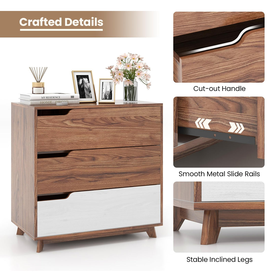 Giantex 3-Drawer Dresser for Bedroom - Small Chest of Drawers, Rustic Farmhouse Storage Cabinet, Walnut &amp; White
