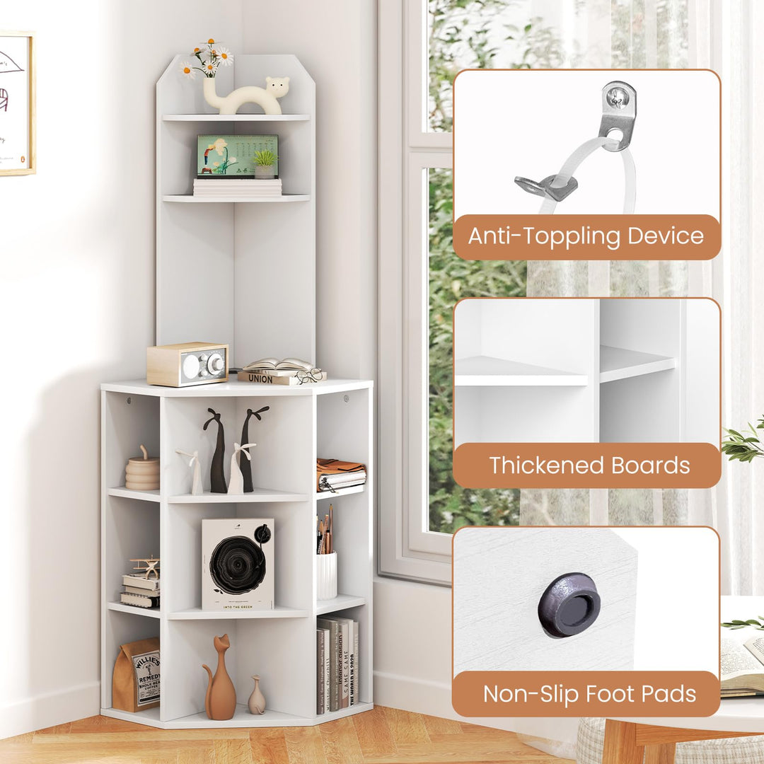 Giantex 6-Tier Corner Shelf with Charging Station, 63" Tall Corner Bookshelf with 2 USB Ports &amp; 2 Outlets