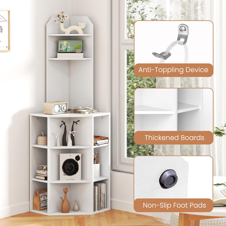 Giantex 6-Tier Corner Shelf with Charging Station, 63" Tall Corner Bookshelf with 2 USB Ports &amp; 2 Outlets