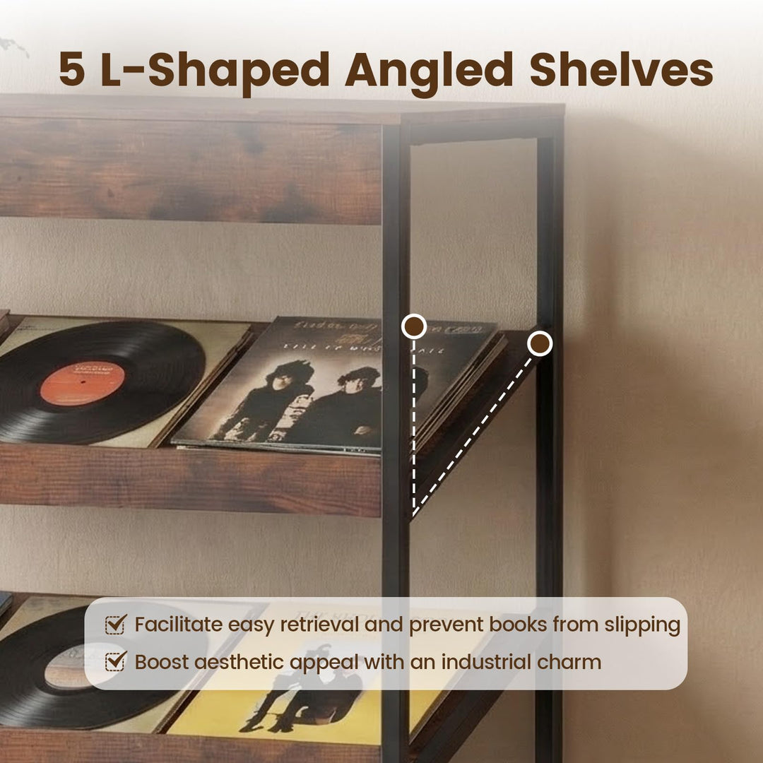 Giantex 6-Tier Industrial Tall Bookcase with Angled Shelves and Metal Frame