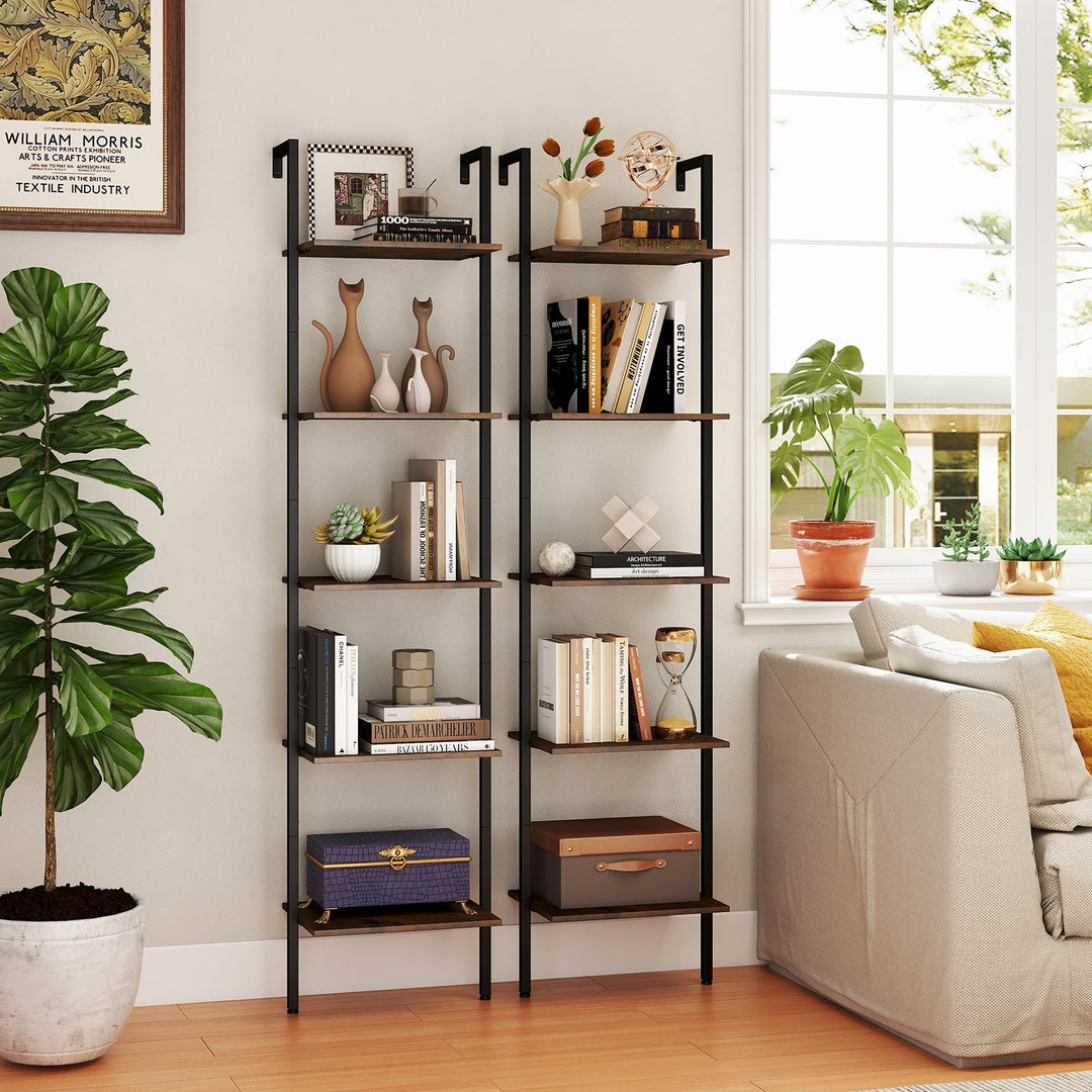 Giantex 5 Tier Ladder Shelf Wall Mount Bookshelf with Anti-Tipping Kits &amp; Metal Frame