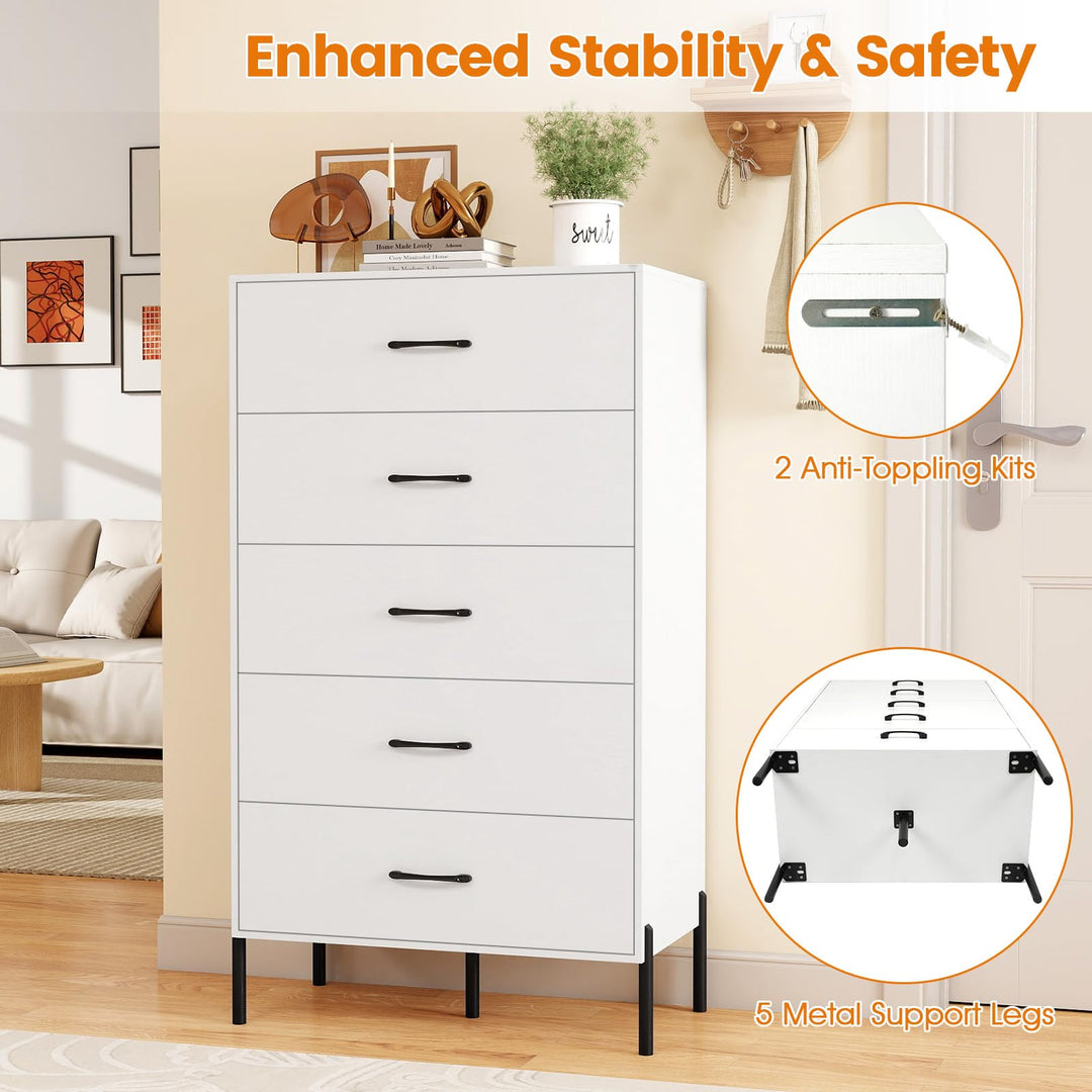 Giantex 5-Drawer Modern Tall Storage Organizer with Metal Legs &amp; Handles