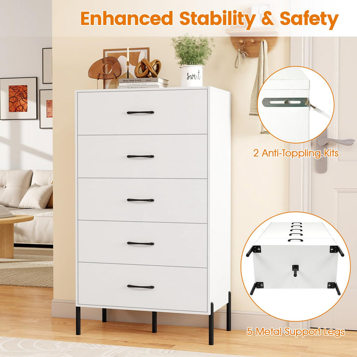 Giantex 5-Drawer Modern Tall Storage Organizer with Metal Legs &amp; Handles