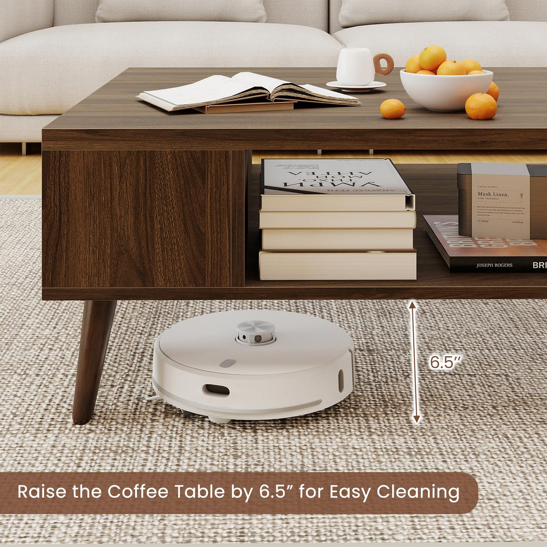 Giantex 42 Inch Mid Century Modern Coffee Table Rectangular with Open Compartment