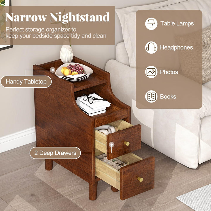 Giantex Narrow Nightstand with 2 Drawers for Small Spaces (1/2)