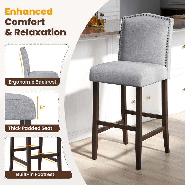 Giantex 30" Bar Stools Set of 2/4, Upholstered Bar Height Bar Chairs with Back &amp; Rubber Wood Legs