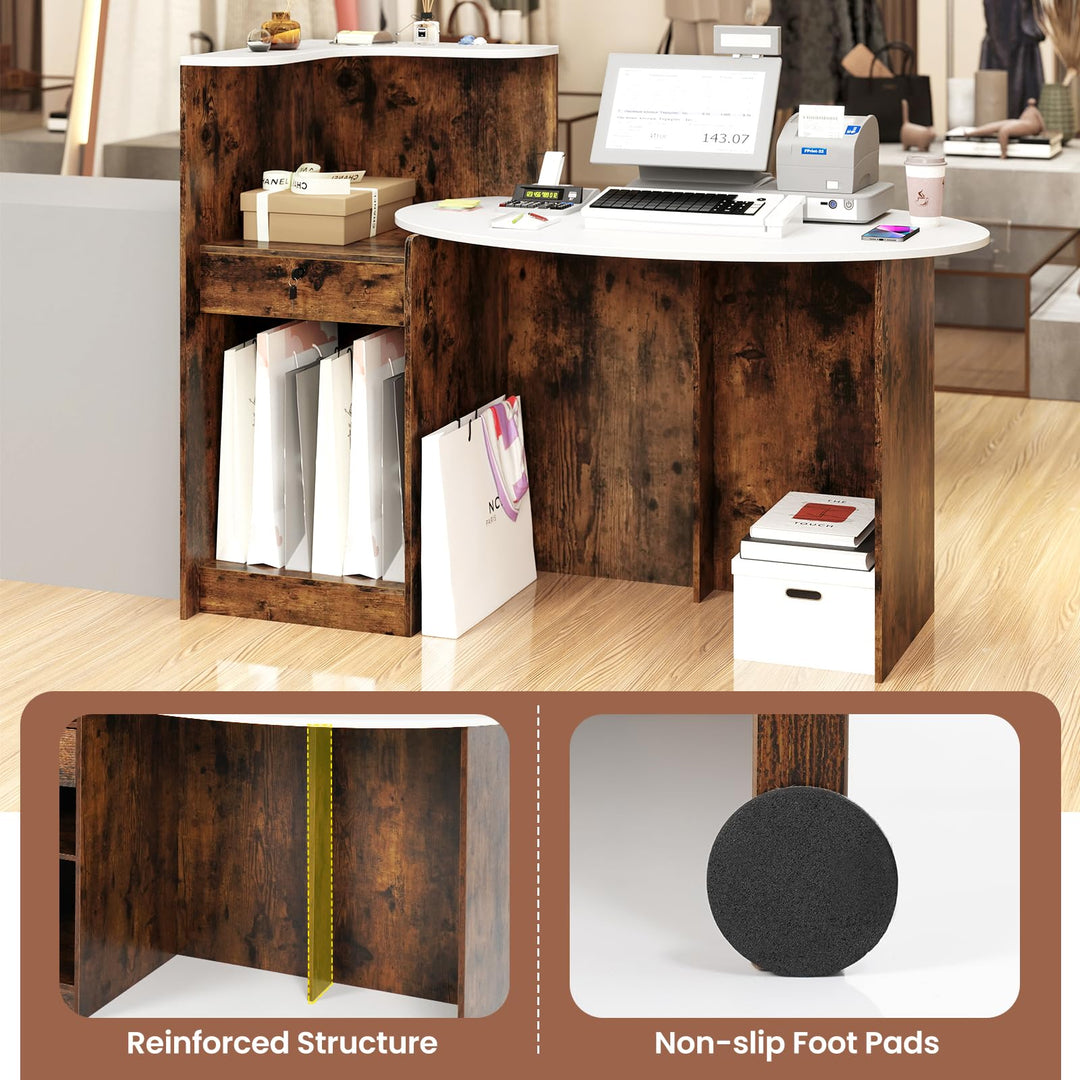 Giantex Reception Desk, Front Counter Desk with Lockable Drawer, Oval Tabletop &amp; Adjustable Shelf