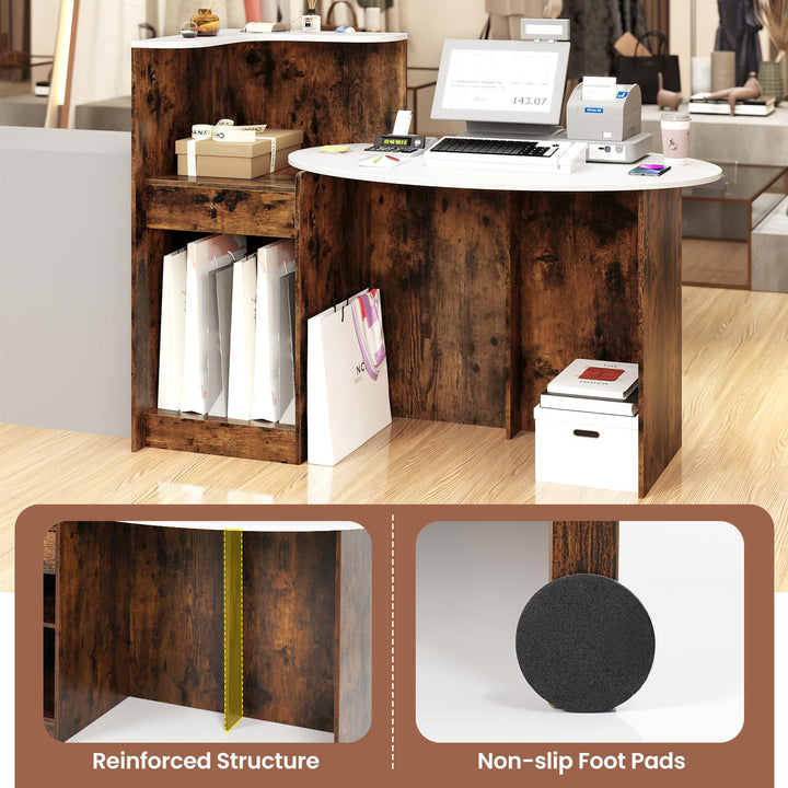 Giantex Reception Desk, Front Counter Desk with Lockable Drawer, Oval Tabletop &amp; Adjustable Shelf