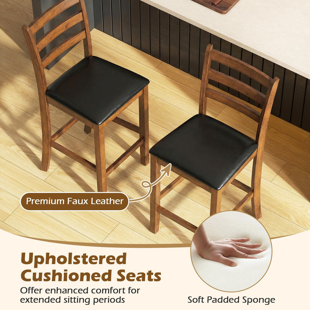 Giantex 24" Ladder Back Wood Counter Bar Stools Set of 2/4 Padded Faux Leather Upholstered Seat &amp; Footrest