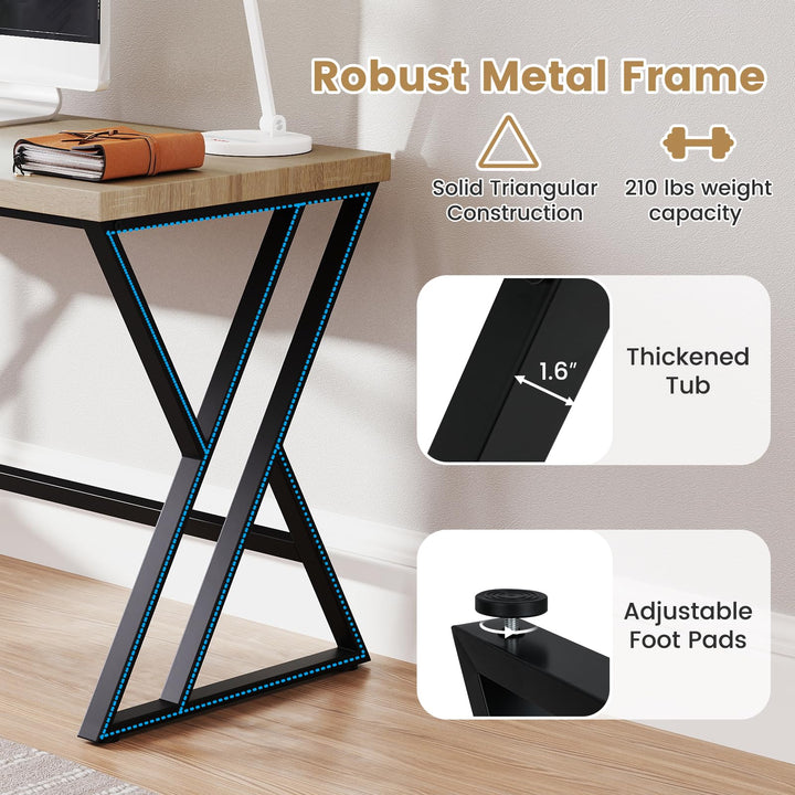 Giantex Large Computer Desk 59" Industrial Home Office Desk with Z-Shaped Metal Leg &amp; Crossbar