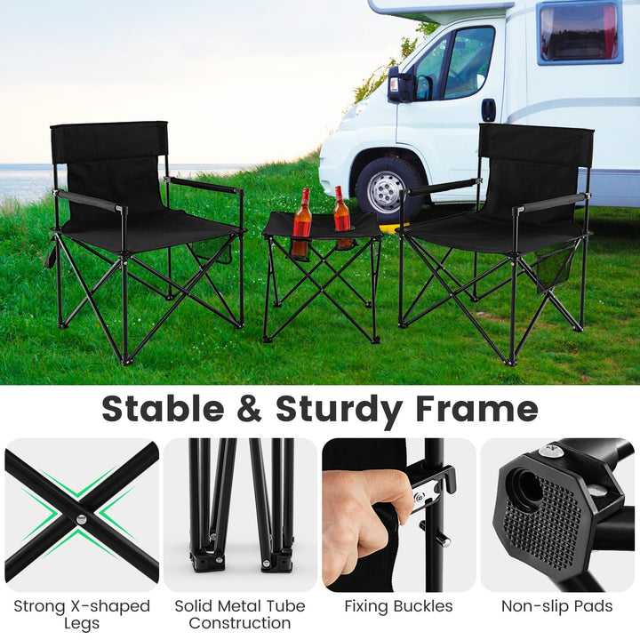 Giantex Camping Chair and Table Set - 3 Pack Folding Beach Chair with Side Table, 2 Cup Holders, Storage Pockets