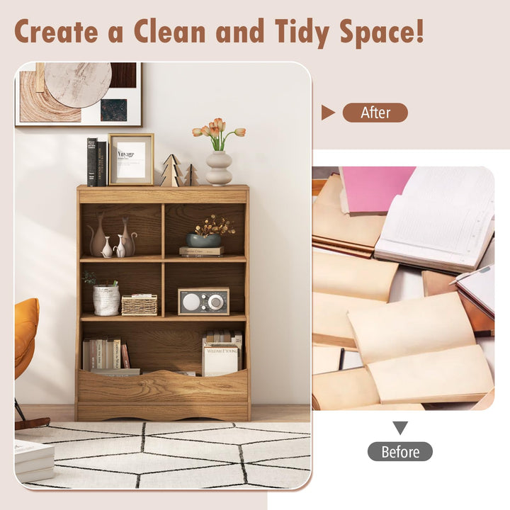 Giantex Storage Cabinet, Small Bookshelf, Short Bookcase with 4 Open Storage Cube &amp; Bottom Compartment