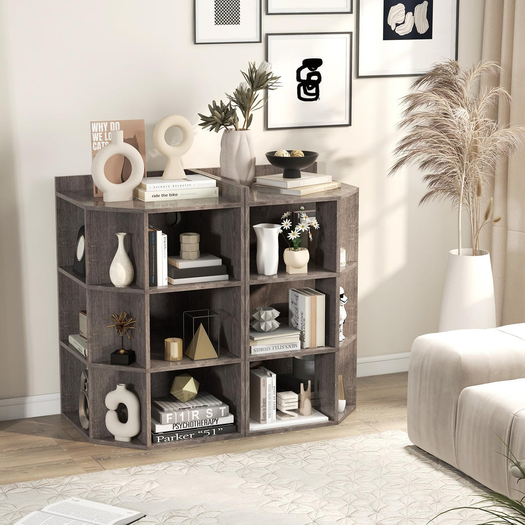 Giantex 3-Tier Corner Cabinet with Charging Station, Corner Shelf with 9 Cubbies, 2 USB Ports &amp; 4 Outlets