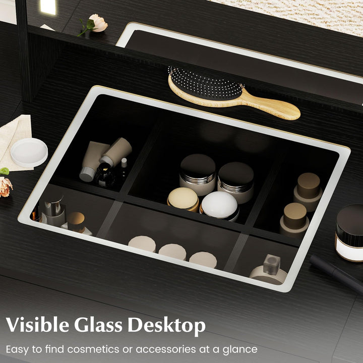 CHARMAID Compact Vanity Desk with Lighted Mirror &amp; Charging Station