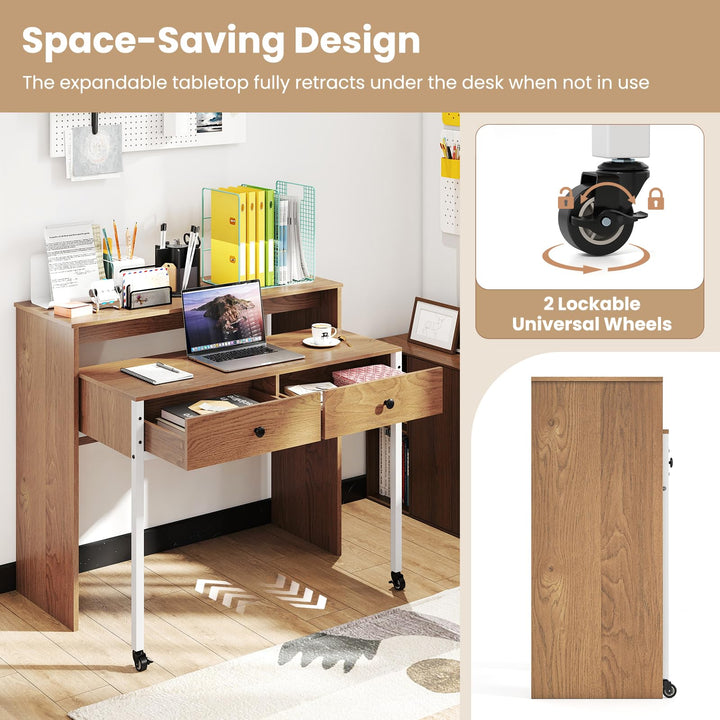 Giantex Small Computer Desk with Hutch &amp; Drawers