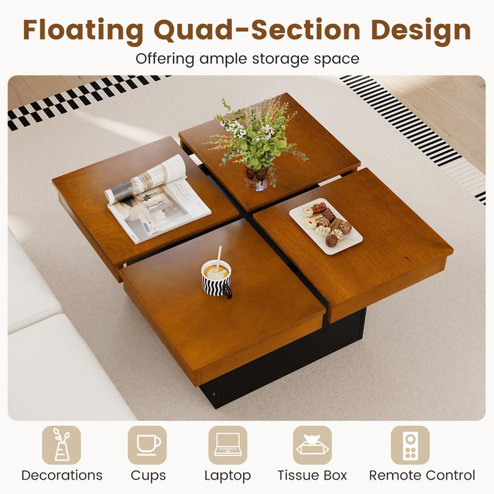 Giantex Square Coffee Table | 31.5 Inch Mid Century Modern Center Table with Solid Wood Veneered Split Top