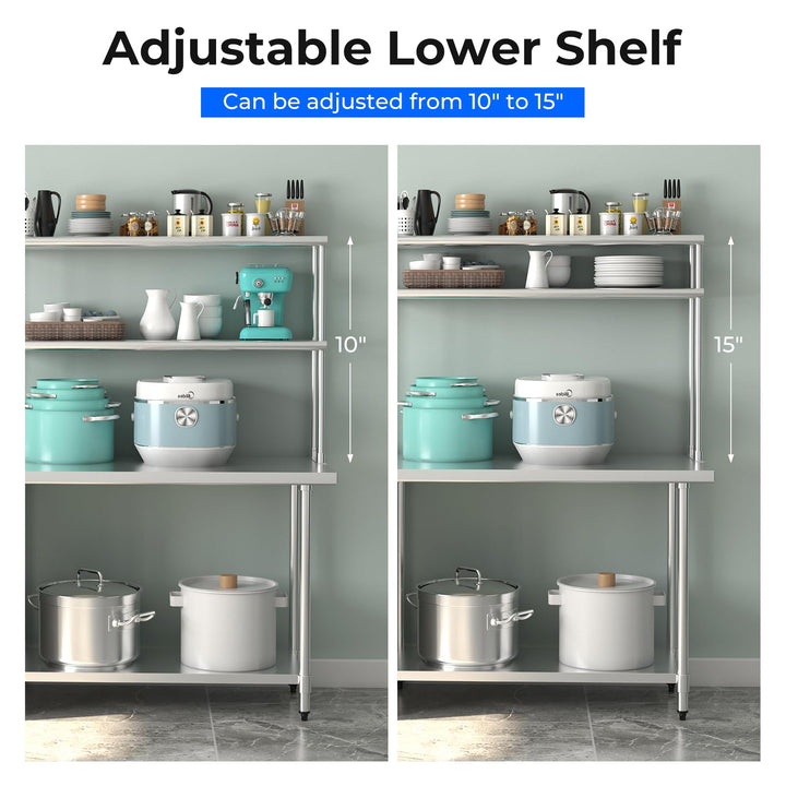 Giantex Stainless Steel Table with Overshelf, 48" X 30"
