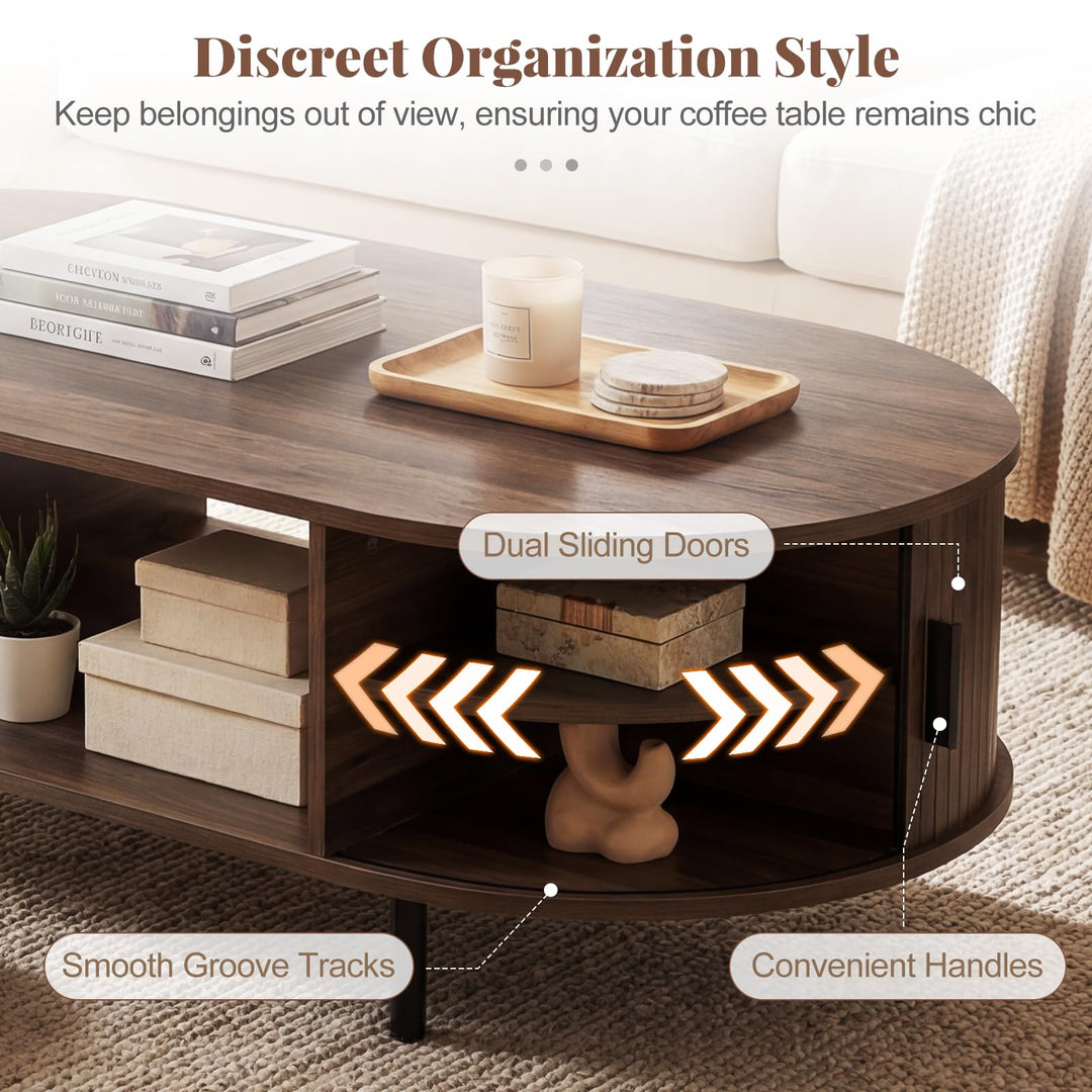 Giantex 47.5" Mid Century Modern Center Table with Sliding Tambour Doors