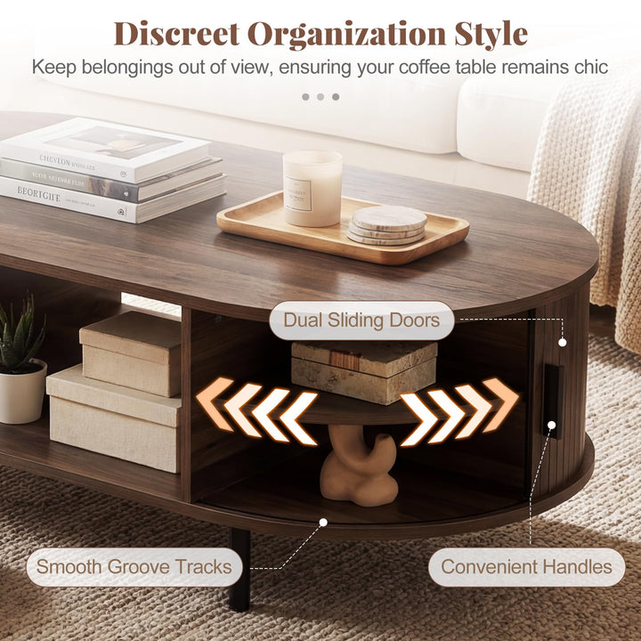 Giantex 47.5" Mid Century Modern Center Table with Sliding Tambour Doors