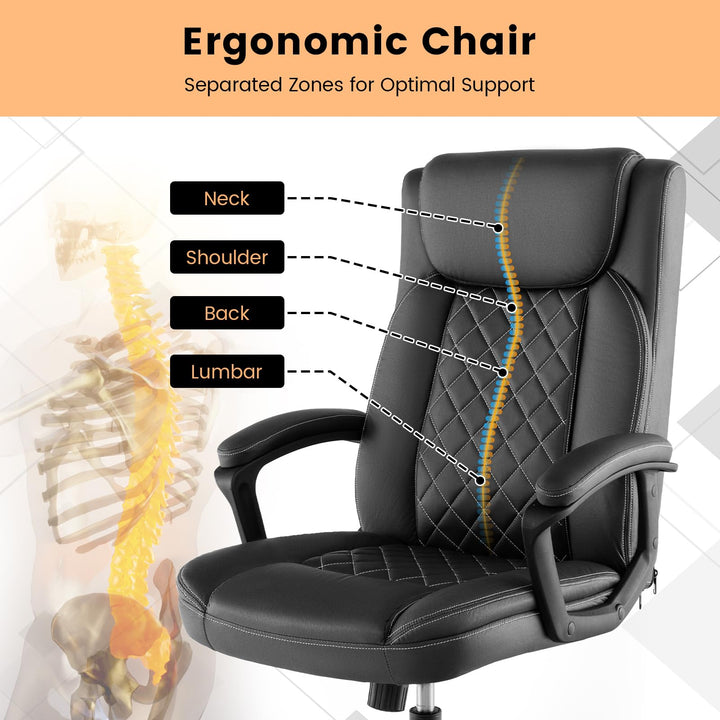 Giantex Executive Office Chair, Leather Like Desk Chair with Thick Headrest Cushion &amp; Padded Armrests, Black