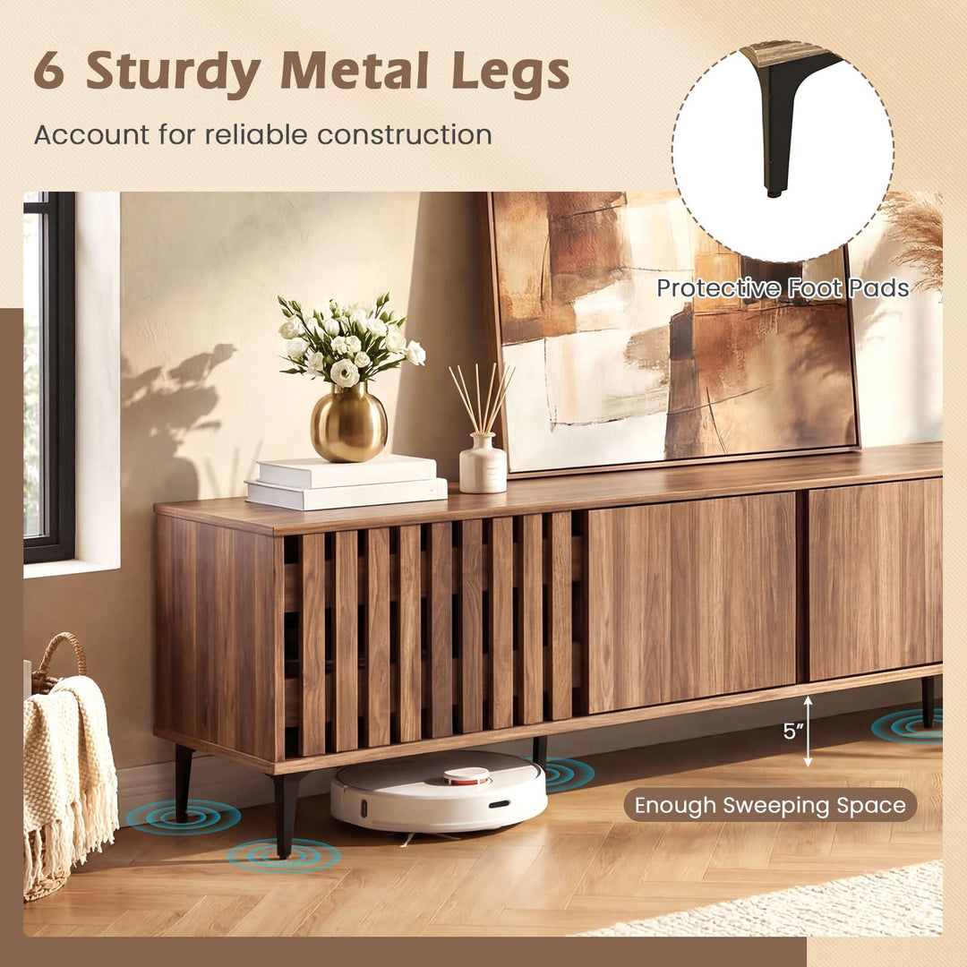 Giantex 4-Door Slatted TV Stand for 80 Inches TVs for Living Room Bedroom