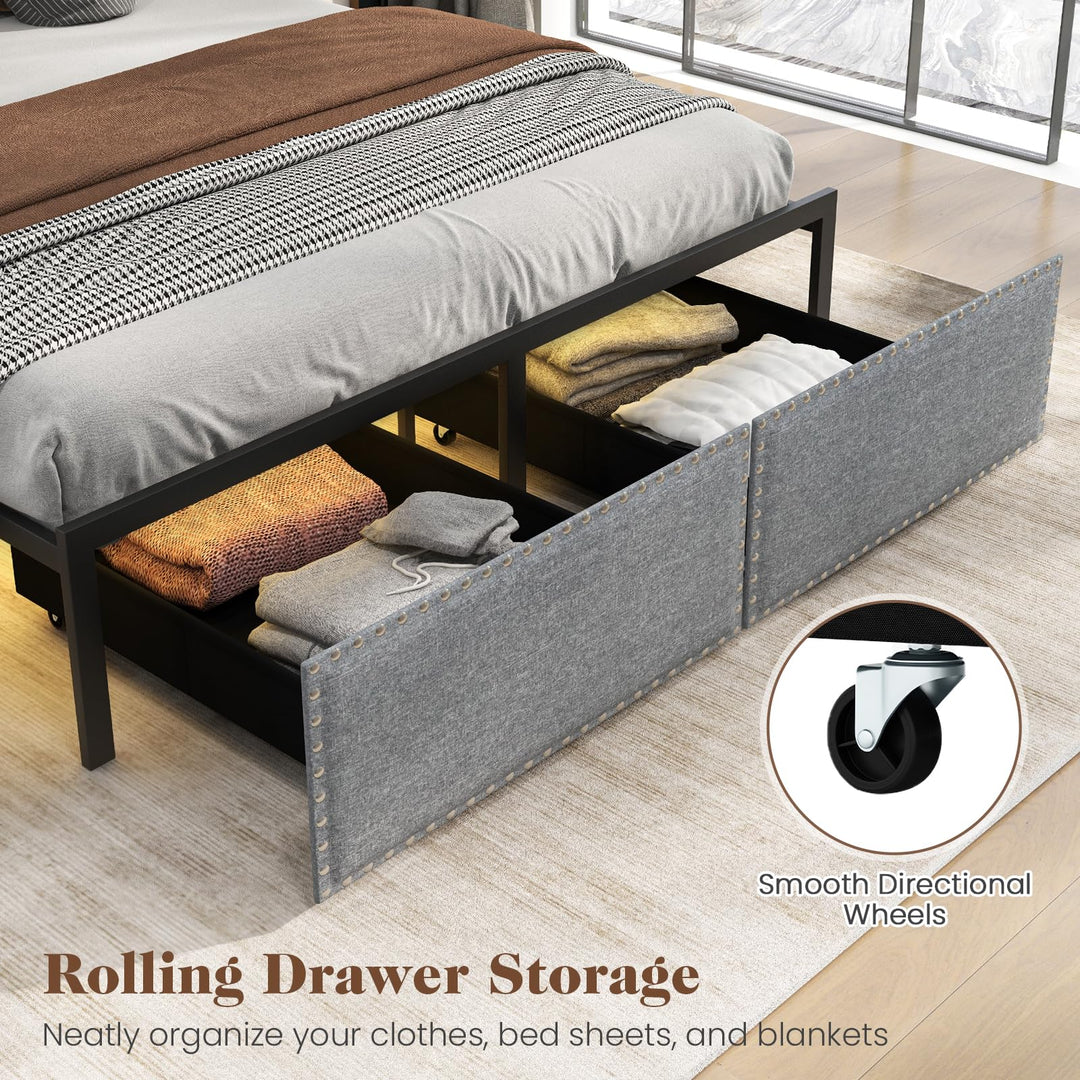Giantex Queen/Full/Twin Size Bed Frame with LED Lights and 2 Storage Drawers