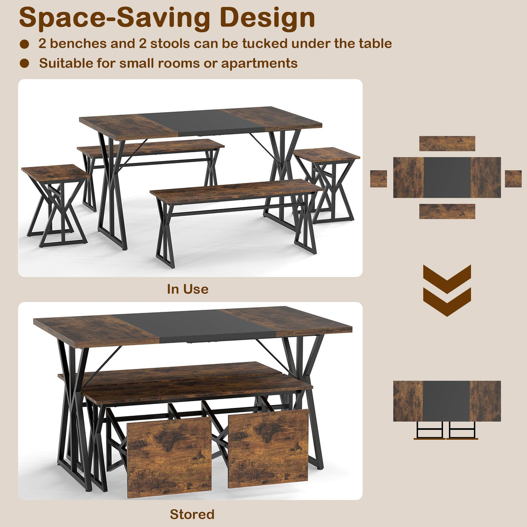 Giantex 55" Kitchen Table with 2 Benches &amp; 2 Stools with X-Shaped Metal Frame