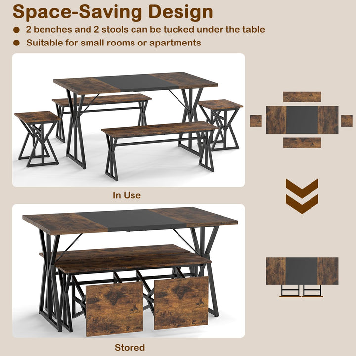 Giantex 55" Kitchen Table with 2 Benches &amp; 2 Stools with X-Shaped Metal Frame